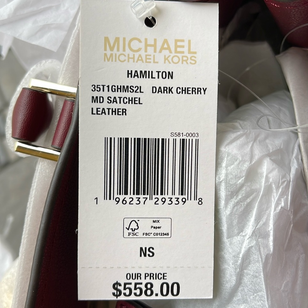 MICHAEL KORS HAMILTON MEDIUM SATCHEL DARK CHERRY COLOR - Picture 2 of 16